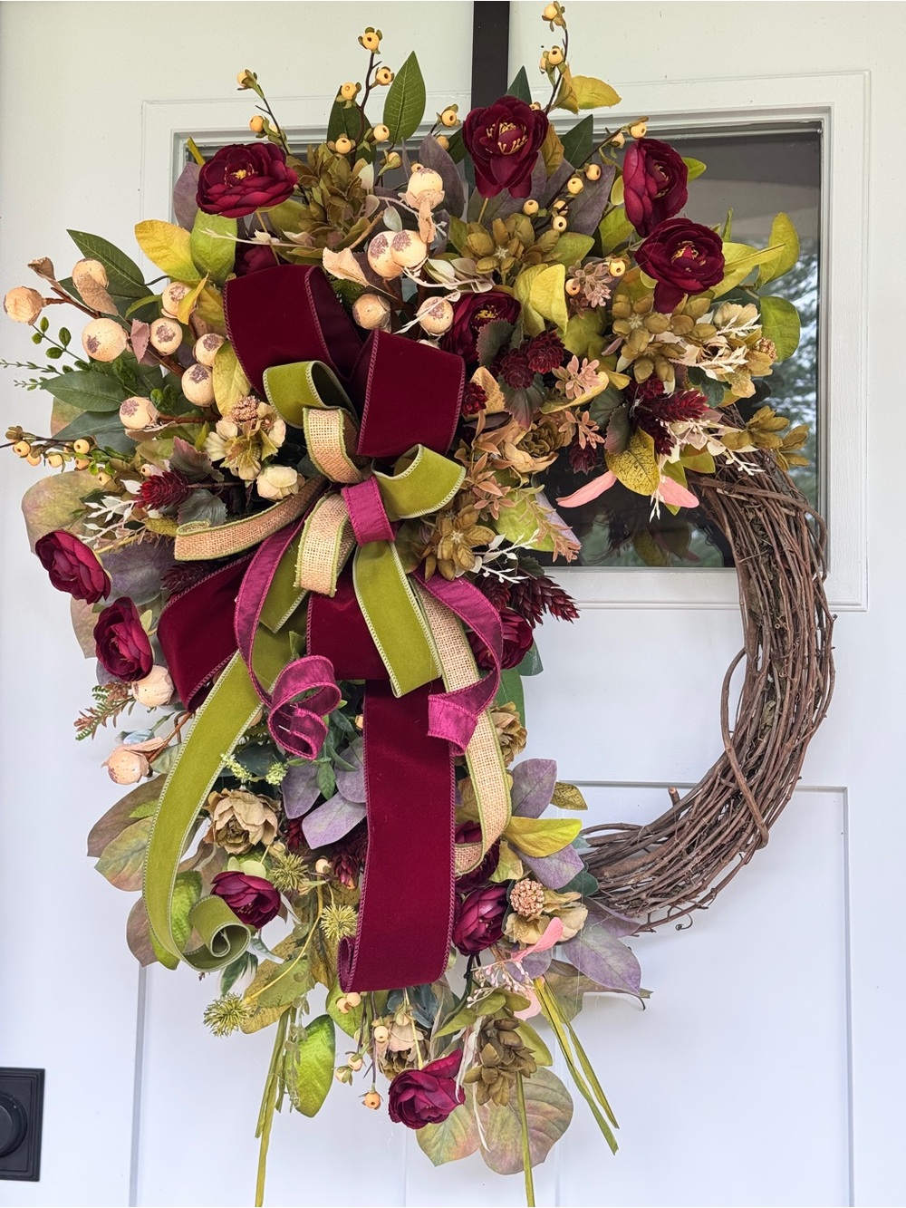 Large Burgundy & Moss Velvet Fall Wreath